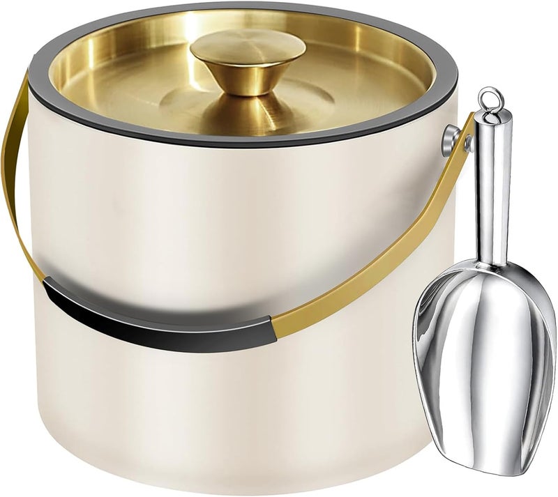 iHoo 3.2L Modern Insulated Ice Bucket with Silicone Lid, Scoop, Strainer, Double Wall Stainless Steel Ice Bucket for Parties & Cocktail Bar,Ideal for Gift(Pearl White) - Image 1